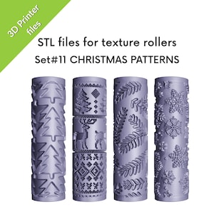 ポリマー粘土用クリスマステクスチャローラー、雪の結晶、木、トナカイ、3Dプリント用STLファイル4個、セット#11