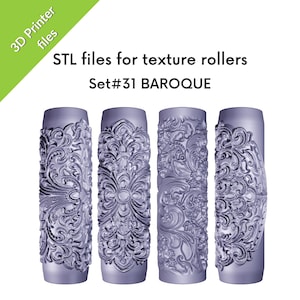 Baroque Texture Rollers for clay, ornamental, decorative, Victorian patterns, set of four STL files for 3D printing, Set #31