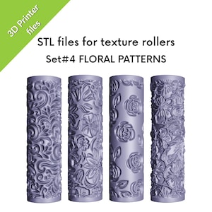 Rodillos de textura floral para arcilla, botánicos, flores, cuatro archivos STL para impresión 3D, juego n.° 4
