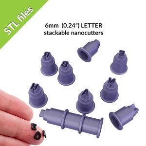 Nanocortadores de letras de 6 mm (0,24") para arcilla polimérica, cortadores apilables de 6 mm, el juego incluye 26 formas, archivos STL descargables para impresión 3D