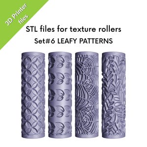 STL Texture Mini Rollers for polymer clay, Leafy textures, set of four rollers, files for 3D printing, Set #6