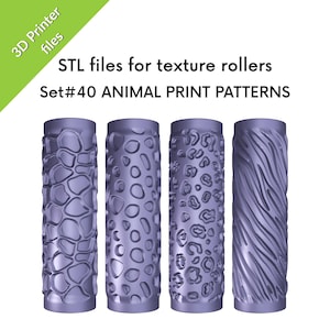Animal Prints Texture Rollers for clay,  zebra, leopard, cheetah, giraffe, four STL files for 3D printing, Set #40