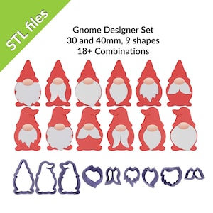 ¡Set de diseño GNOME! Cortadores de relieve de arcilla polimérica, dos tamaños, nueve formas, más de 18 combinaciones, archivos STL descargables para impresión 3D.
