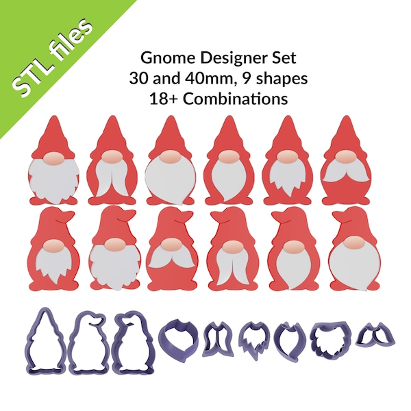 GNOME Designer Set! Polymer Clay Embossing Cutters, two sizes, nine shapes, over 18 combinations, downloadable STL files for 3D printing