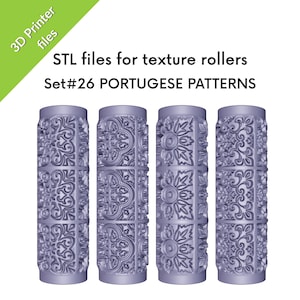 Rodillos de textura portugueses para arcilla, azulejos, baldosas de cerámica, cuatro archivos STL para impresión 3D, juego n.° 26