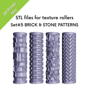 Brick and Stone STL Texturroller für Polymerclay, 4er Set Texturroller, Dateien für den 3D-Druck, Set #5