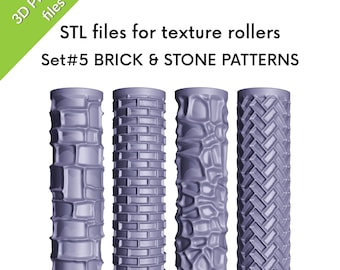 ポリマー粘土用 STL テクスチャ ミニ ローラー、レンガと石のテクスチャ、ローラー 4 個セット、3D 印刷用ファイル、セット #5