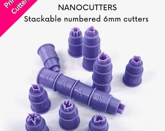 Cortadores nano para arcilla polimérica, cortadores diminutos de 6 mm, apilables, numerados, 48 formas para elegir, cortadores físicos