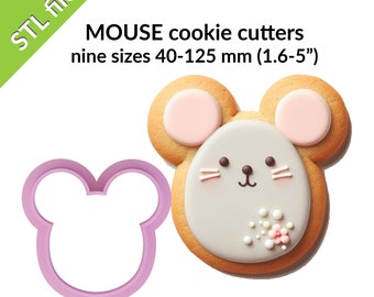 MOUSE cookie cutters, nine sizes, cute animal cookies, STL files for 3D printing