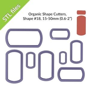 Organic Shapes Collection. Shape #18 Polymer Clay Cutters, for earrings and pendants, eight sizes, downloadable STL files for 3D printing