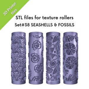 Textuurrollers voor schelpen en fossielen voor klei, kustontwerpen, set van vier STL-bestanden voor 3D-printen, set #38