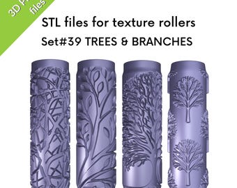 Trees & Branches Texture Rollers for clay,  four STL files for 3D printing, Set #39