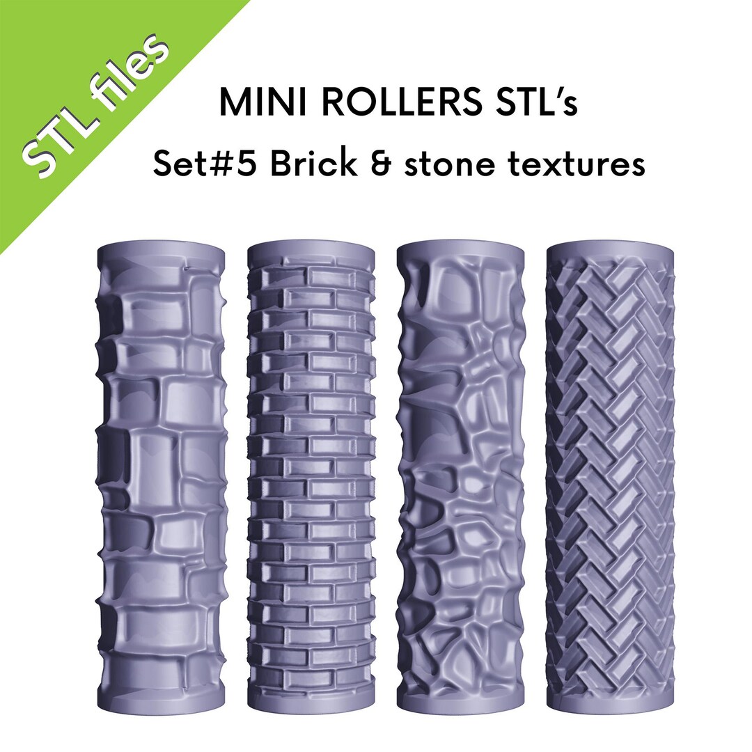 STL Texture Mini Rollers For Polymer Clay Brick And Stone Textures 