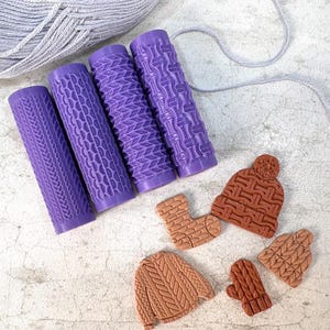 Knit Pattern Texture Rollers, Knit textures, purl, stockinette, garter stitch, cables, physical rollers 2.4" and 4"  (#44)