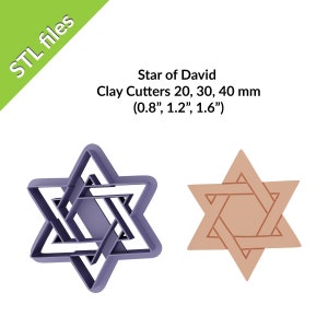 May include: Two Star of David clay cutters, one purple and one brown, in three sizes: 0.8 inches, 1.2 inches, and 1.6 inches.