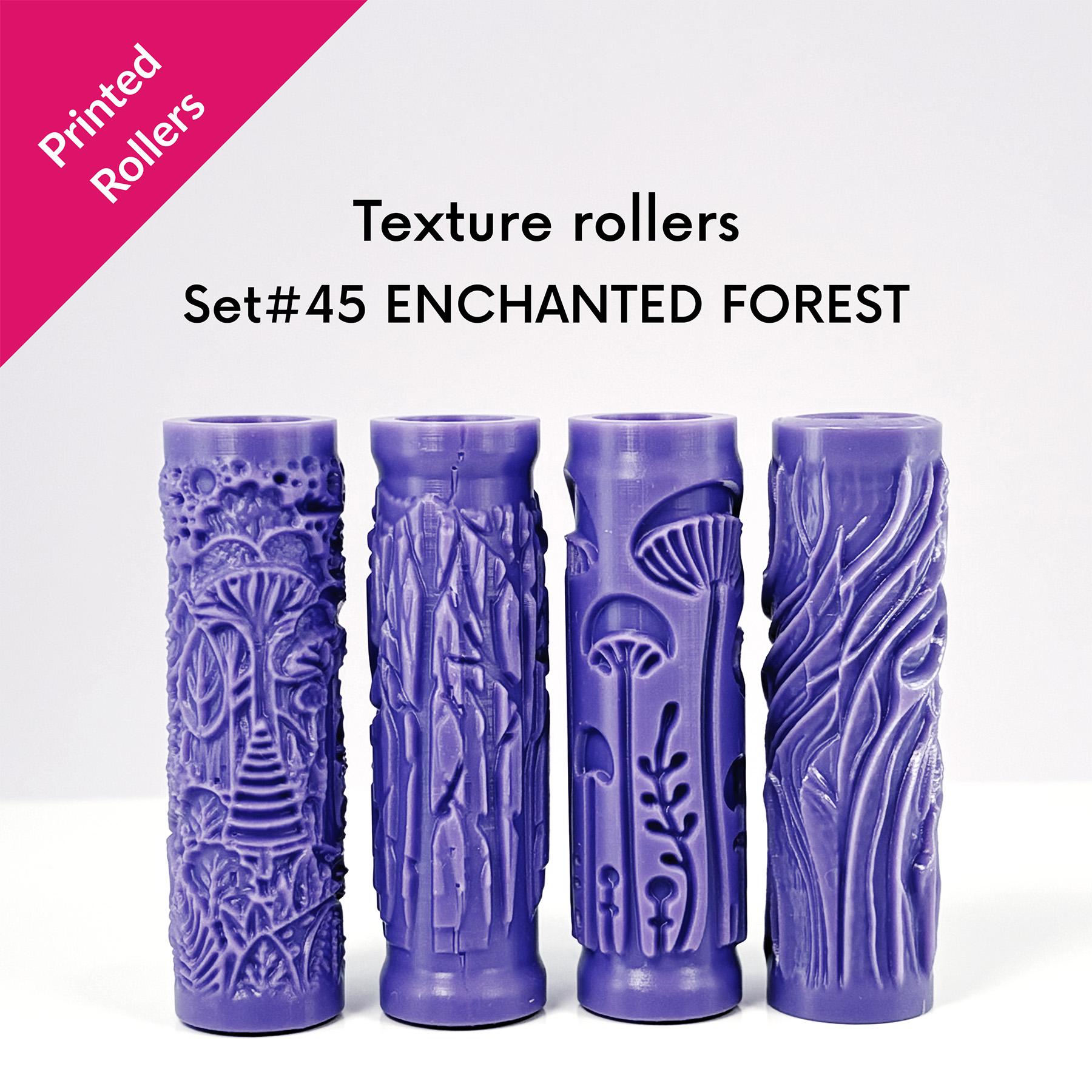 Texture Mini Rollers, Enchanted forest, mushrooms, trees, roots, fairy tale, physical rollers, Set#45