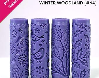 Winter Woodland Texture Rollers, holly, pinecones, birds, trees, physical rollers, 2.4' and 4" rollers [#64]