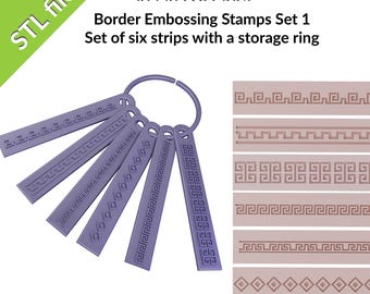 Border embossing stamps for polymer clay, six borders, with a storage ring, Set #1, Greek patterns, files for 3D printing