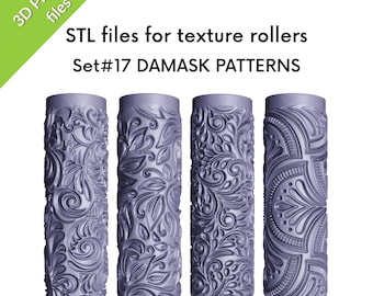 ポリマー粘土用 STL テクスチャ ミニ ローラー、ダマスク パターン、装飾、花柄、4 個セットのローラー、3D 印刷用ファイル、セット #17