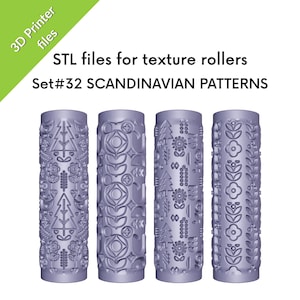 Skandinavische Textur Walzen für Knete, minimalistisch, nordisch, folkloristisch, Set aus vier STL Dateien für den 3D-Druck, Set #32