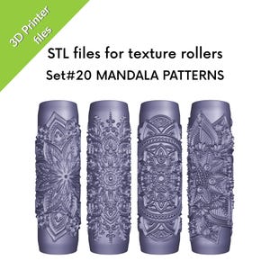Mandala Texture Mini Walzen für Polymer Clay, 4er Set Walzen für 3D Druck, Set #20