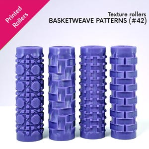 May include: Four purple texture rollers with basketweave patterns. The rollers are cylindrical and feature different woven designs. The text on the image reads "Printed Rollers" and "BASKETWEAVE PATTERNS (#42)".