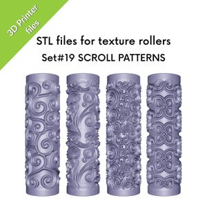 Scroll Texture Mini Rollers for polymer clay, lines, curls, set of four STL files for 3D printing, #19