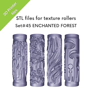 STL Texture Mini Rollers for clay, Enchanted Forest, mushrooms, trees, roots, fairy tale, set of files for 3D printing, Set #45