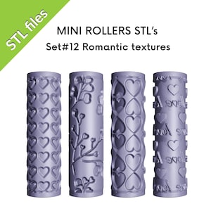 STL Texture Mini Rollers für Knete, Romantische Muster, Valentinstag, Herzen, Liebe, 4er-Set, Dateien für den 3D-Druck, Set #12