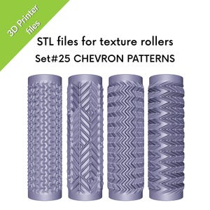 Chevron Texture Rollers for clay, zigzag, STL files for 3D printing, Set #25