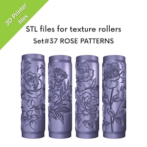 Mini-rullar med rostextur för polymerlera, blommor, stora blommor, fyra STL-filer för 3D-utskrift, set #37