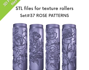 Rose Texture Mini Rollers for polymer clay,  floral, large flowers, four STL files for 3D printing, Set #37