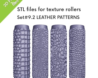 Rouleaux à texture cuir pour pâte polymère, ensemble de quatre fichiers STL pour impression 3D, Ensemble n° 9.2