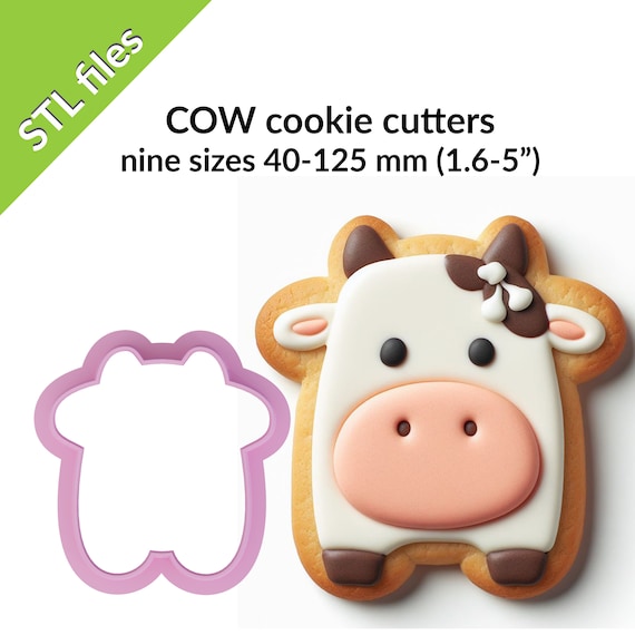 COW cookie cutters, nine sizes, cute animal cookies, STL files for 3D printing