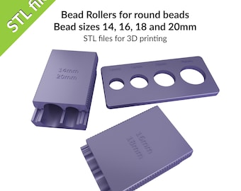 Bead rollers for round beads, 14, 16, 18 and 20mm (0.5"-0.8"), with clay measuring tool, STL files for 3D printing