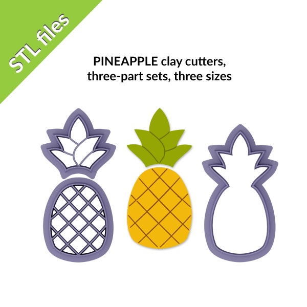 Pineapple cutters, three part sets, three sizes, downloadable STL files for 3D printing