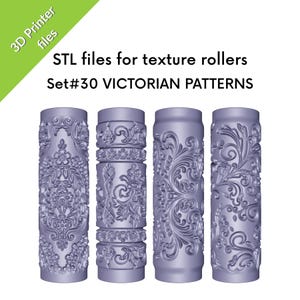 Rodillos de textura victorianos para arcilla, ornamentales, barrocos, juego de cuatro archivos STL para impresión 3D, juego n.° 30