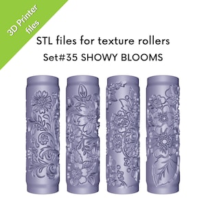 Rulli per texture Showy Blooms per argilla, fiori, fiori grandi, file STL per stampa 3D, set n. 35