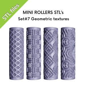ポリマー粘土用 STL テクスチャ ミニ ローラー、幾何学模様、ローラー 4 個セット、3D 印刷用ファイル、セット #7