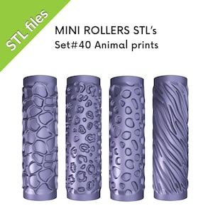 STL Texture Mini Walzen für Polymer Clay, Tierspuren, 4er Set Walzen, Zebra, Leopard, Gepard, Giraffe, für den 3D Druck, Set #40