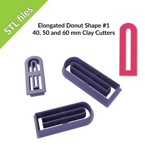Donut Shape #1 polymer clay cutters, for earrings and pendants, long elegant shapes, three sizes, downloadable STL files for 3D printing