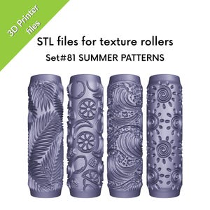 Rodillos texturizados de verano para arcilla, olas costeras, frutas, palmeras, sol, archivos STL para impresión 3D, Set #81