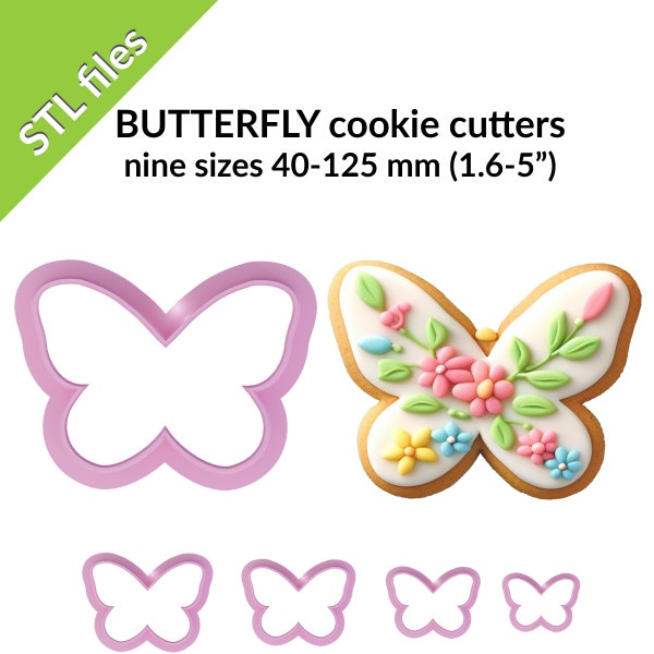 Butterfly cookie cutters, nine sizes, cute holiday cookies, STL files for 3D printing