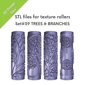 STL Texture Mini Rollers for polymer clay,  Tree and branch patterns, set of four rollers, 3D printing, Set #39