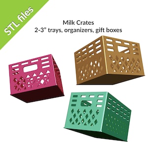 Milk Crates, adorable old-fashioned storage boxes, 3 sizes, desk or drawer organization, gift boxes, print your own set