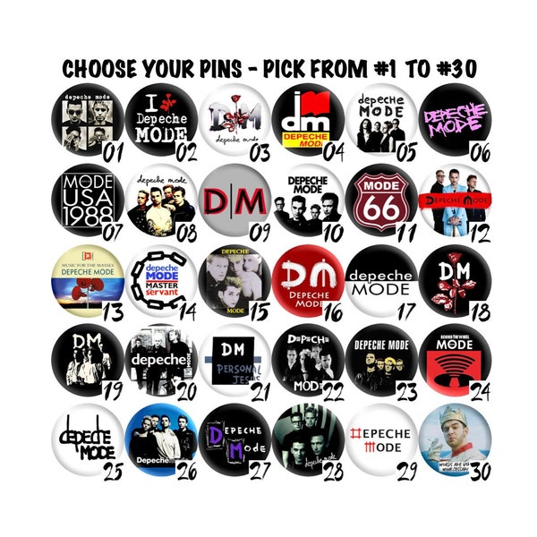 DEPECHE MODE Pinback Buttons, 80's New Wave Music Post Punk Synth Pop Alternative Rock Band Retro Vintage Party Gift Set, Choose Your Pins