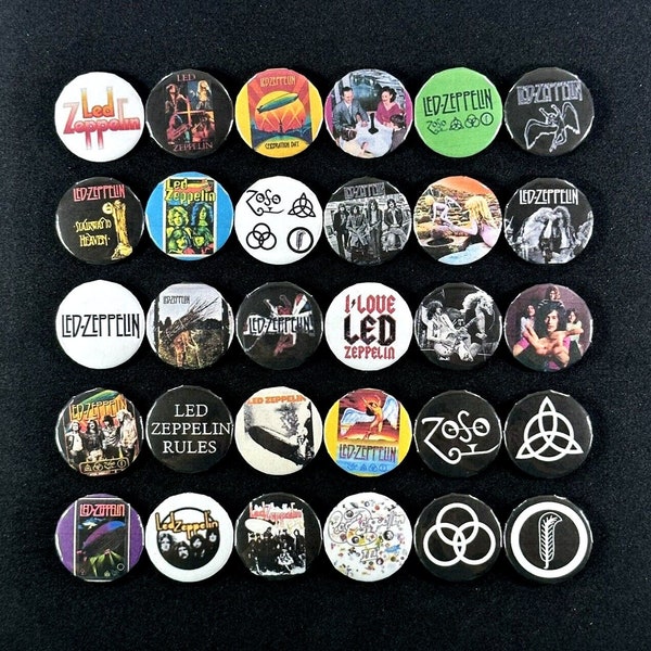 LED ZEPPELIN Classic Rock 70's Hard Rock Music Pinback Buttons 1" Size Set of 30 Pins, Robert Plant, Jimmy Page, Pop Culture Rock Music Pins