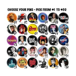 DAVID BOWIE Pinback Buttons 70's 80's Glam Rock Pop Art Rock Music Post Punk Alternative Ziggy Stardust Vintage Retro Party Choose Your Pins