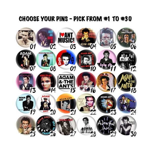 ADAM ANT 80's New Wave Music Pinback Buttons, Adam & The Antz Post Punk Alternative Rock Pop Dance Retro Music, Choose Your Pins - You Pick!