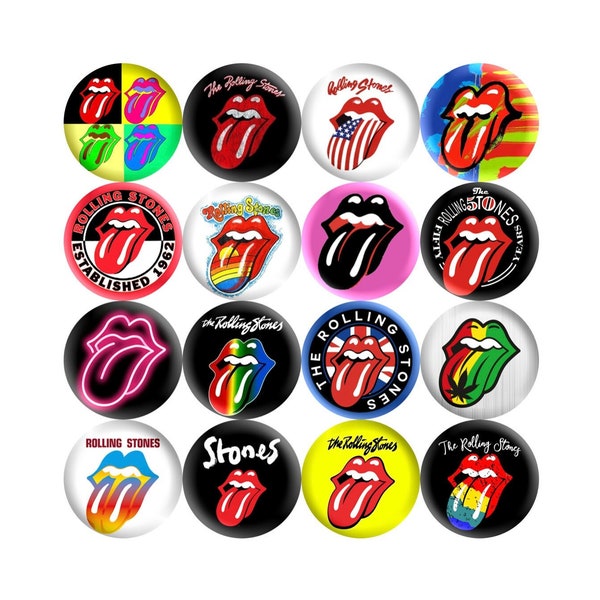 ROLLING STONES Logo Pinback Buttons 70's 80's Classic Hard Blues Rock Music, Mick Jagger Keith Richards, Retro Vintage Party Pins Set of 16